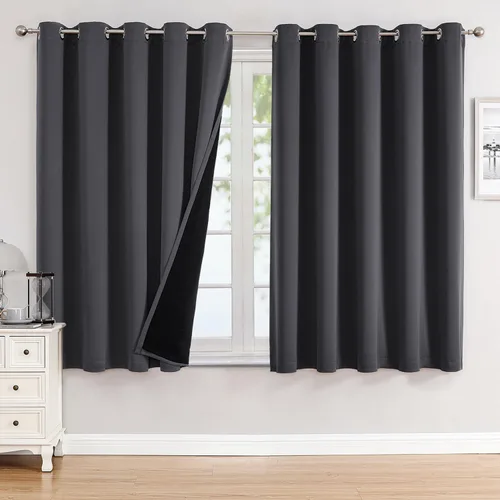 Vista 99 de ChrisDowa Cortinas 100% opacas de 63 pulgadas de largo para dormitorio con forro negro, 2 capas gruesas totalmente opacas con aislamiento térmico