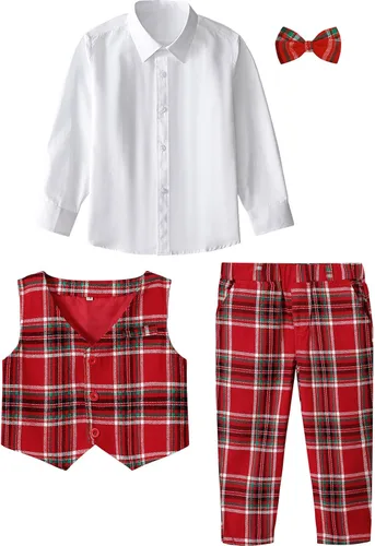 Vista 81 de A&J DESIGN Conjunto de traje de caballero para niños pequeños, 3 piezas, camisas, chaleco y pantalones