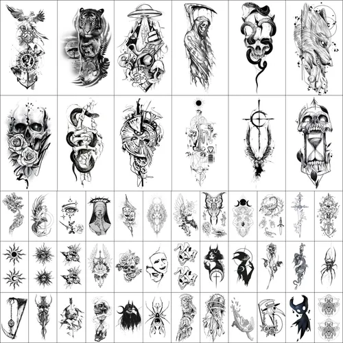 Vista 2 de GLARYYEARS Tatuaje temporal para hombres, paquete de 48 12 tatuajes falsos grandes, 36 pequeños tatuajes falsos, calcomanías realistas de larga