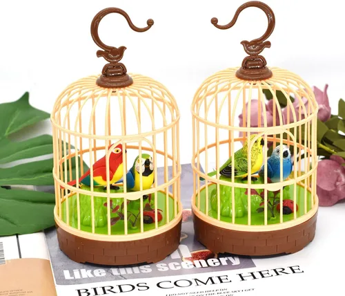 Vista 4 de HWD Juguete de Jaula de Pájaros de Inducción Activado por Voz, Juguetes de Pájaros Loros que Hablan Pían y Aletean, Regalos para Bebés Niños
