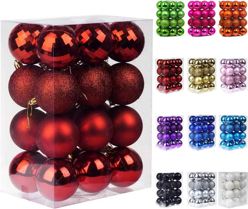 Vista 39 de Emopeak - Juego de 24 esferas navideñas, ornamentos irrompibles, 4 estilos, decoración colgante para árbol de Navidad, boda o fiesta
