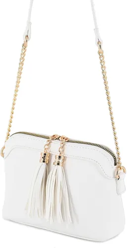 Vista 3 de Bolso cruzado pequeño con dos borlas con correa de cadena, bolso pequeño para mujer