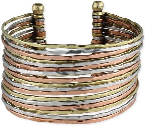Vista 3 de ZAD Pulsera martillada de metal mixto, talla única, Metal Cobre, Sin gemas.
