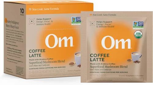Vista 10 de Om Mushroom Superfood Mezcla de café en polvo de hongos, porción única, 10 unidades, granos arábica orgánicos, melena de león, cordyceps, cola