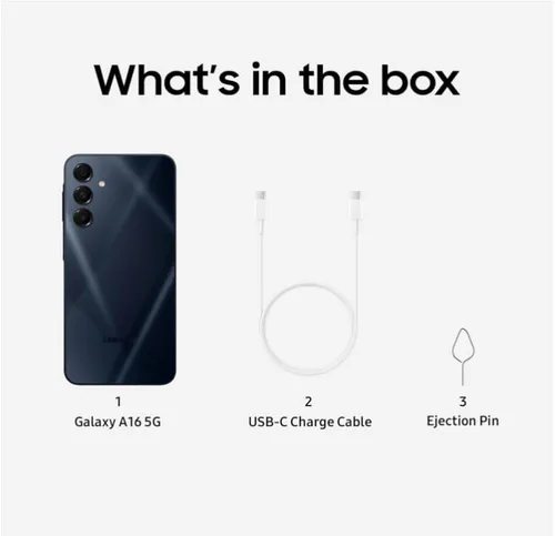 Vista 5 de SAMSUNG Galaxy A16 5G, teléfono inteligente Android, pantalla AMOLED, carga rápida, almacenamiento expandible, versión estadounidense, azul negro