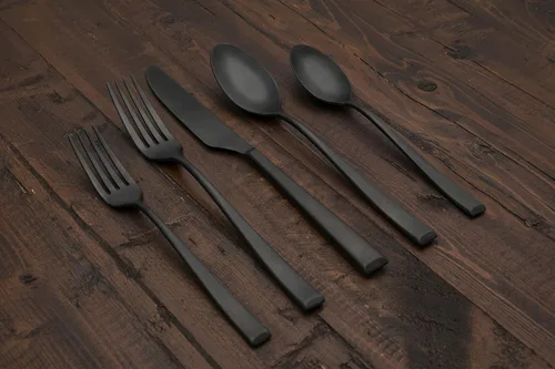 Vista 2 de CAMBRIDGE Silversmiths Marlise - Juego de cubiertos de satén negro de 20 piezas, servicio para 4
