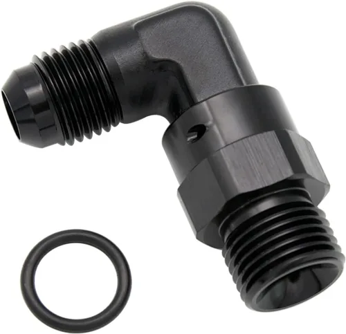 Vista 36 de Adaptador de riel de bomba de combustible macho de aluminio de radio de alto flujo 45 grados 6AN macho a 4AN macho con junta tórica AN4 ORB, negro