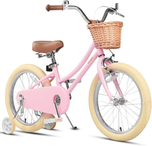Vista 13 de Petimini Vintage Kids Bike for Girls, 12–20 Inch Classic Bicycle with Wicker Basket & Bell, High Tensile Steel Frame, Training Wheels (12–18”), 85%