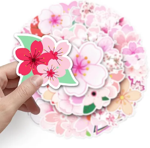 Vista 3 de Sakura - Paquete de 50 calcomanías con diseño de flor de cerezo, impermeables, de vinilo troquelado, color rosa, para planificador de diario