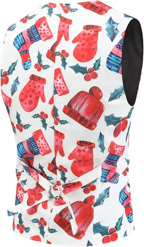 Vista 2 de WYUTX Ugly Christmas Suit Vest for Men Funny 3D Graphic Santa Tree Tuxedo Vest Casual Single Breasted Xmas Holiday Waistcoat