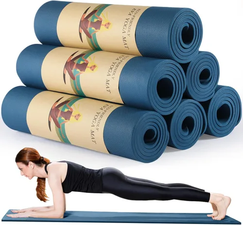Vista 9 de Timgle 6 alfombrillas de yoga de 0.394 in de grosor a granel, 68 x 24 pulgadas, tapete de ejercicio antideslizante resistente al desgarro
