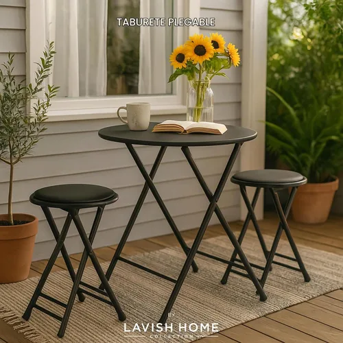 Vista 2 de Lavish Home Taburete plegable con asiento acolchado sin espalda, juego de 2