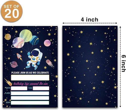 Vista 2 de Outer Space Invitaciones de fiesta de cumpleaños – Suministros de fiesta espacial Galaxy – Completa las invitaciones de fiesta de cumpleaños