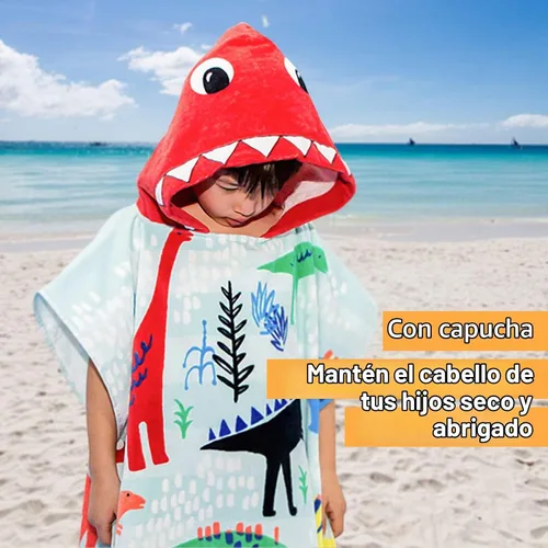 Vista 3 de BANGSAUR Toalla con capucha para niños, para el baño, la playa, toallas de algodón suave, absorbente, para piscina, con capucha, poncho para bebé