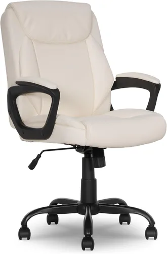 Vista 8 de Amazon Basics Classic Puresoft - Silla de escritorio de oficina acolchada de poliuretano con apoyabrazos, fácil montaje, base de metal resistente