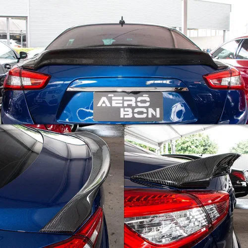 Vista 4 de Alerón de maletero de fibra de carbono real para Maserati Ghibli Sedan 2014-2024 Estilo AS (Aero Sharp), se adapta a todos los adornos Maserati