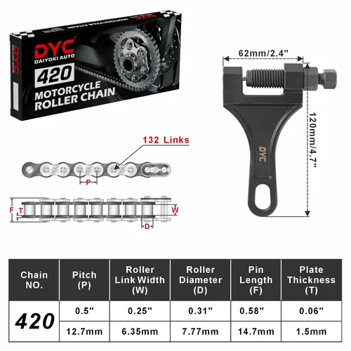 Vista 3 de DYC 420 - Cadena de motocicleta 132 eslabones para 50 70 90 110 125 196 212cc Coleman SSR TaoTao Coolster Apollo Baja Kazuma Chinese ATV, cadena 420