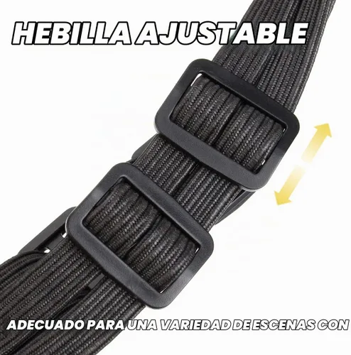 Vista 4 de 2 piezas de correa elástica retráctil de alta calidad para casco de motocicleta en negro, con malla para casco y 2 ganchos (23.6")