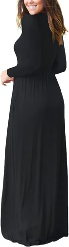 Vista 3 de GRECERELLE - Maxi vestidos lisos, de manga larga y holgados para mujer, vestidos largos informales con bolsillos