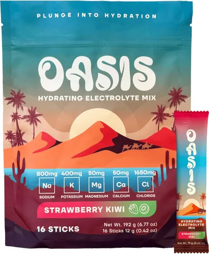 Vista 5 de Oasis - Polvo de electrolitos – Sin azúcar, cero calorías, paquetes de hidratación de sabor natural para entrenamiento o salir Solución de polvo