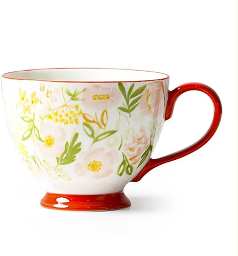 Vista 5 de CHOOLD Elegante taza de café grande de cerámica pintada a mano con patrón floral para té y leche, taza de cereales para cocina, cena, 15 onzas