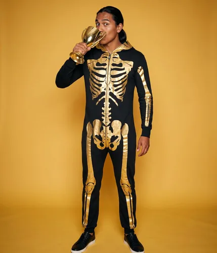 Vista 2 de Tipsy Elves Vestido ajustado de manga larga con esqueleto de Halloween para mujer Dorado