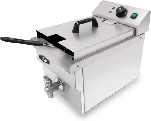 Vista 2 de KWS DY-6 Freidora eléctrica comercial de 1750 W de acero inoxidable de 5.7 L con sistema de válvula de drenaje de grifo para usuarios comerciales