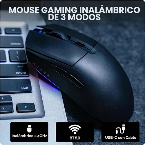 Vista 5 de MechLands AJAZZ AJ139 V2 MC Mouse para juegos con base de carga, ajustable 12,000 DPI, sensor PAW3311, 3 modos de mouse inalámbrico, batería de 500