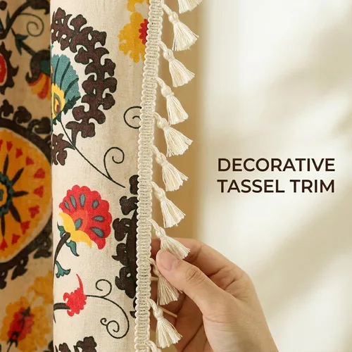 Vista 5 de VOGOL Cortinas con textura de lino con estampado floral bohemio, 59 x 63, 1 panel