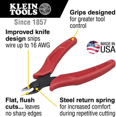 Vista 2 de Klein Tools D275-5 Alicates de corte diagonal, fabricados en EE. UU., micro alicates de alambre y alicates de corte de bridas ajustables compactos