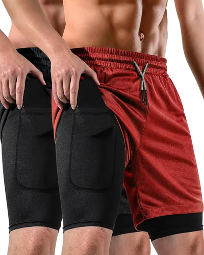 Vista 11 de 2 in 1 Mens Shorts Casual 2 Pack, Running Gym Shorts for Men 7 Inch, Workout Shorts Men with Pockets &Towel Loop