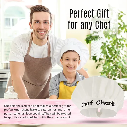 Vista 6 de Sombreros de chef personalizados para hombres y mujeres sombrero de chef personalizado con nombre bordado sombrero de cocina ajustable para adultos