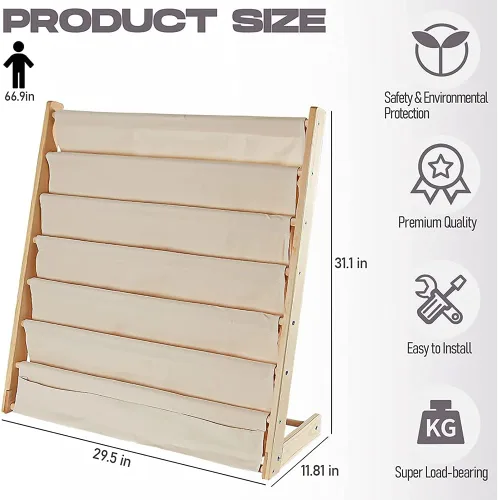Vista 3 de Estantería para niños, organizador de estantería para niños, 6 eslingas para dormitorio, sala de juegos, almacenamiento de juguetes, 29.5 x 11.8 x