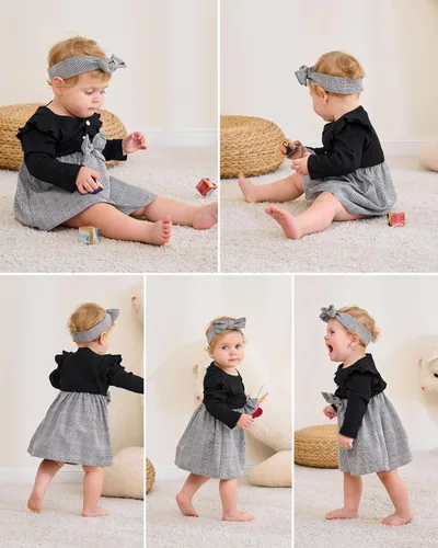 Vista 4 de Baby Girl Clothes Infant Dresses Newborn Fall Winter Outfits Plaid Dress Cute Birthday Princess Dresses for Girls