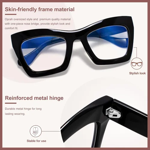 Vista 3 de Madison Avenue Paquete de 2 anteojos cuadrados de gran tamaño con bloqueo de luz azul para mujer, anteojos gruesos de ojo de gato, lentes