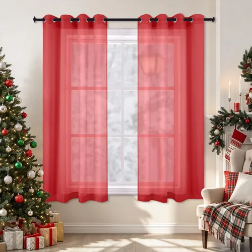 Vista 79 de KOUFALL Cortinas traslúcidas negras de 45 pulgadas de largo para ventanas de sótano, juego de 2 paneles con ojales, cortinas cortas Negro