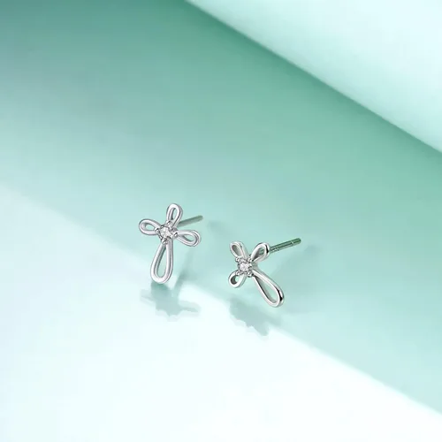 Vista 3 de Rnivida Aretes de plata de ley 925 con cruz para mujer