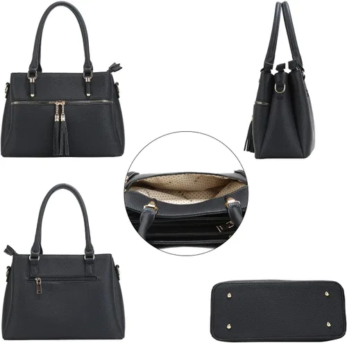 Vista 4 de KKXIU Bolsos tipo satchel para mujer con asa, bolsos de hombro y carteras con bolsillos y cremallera, bolsos cruzados de cuero