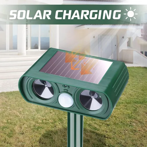 Vista 4 de Paquete de 4 repelentes solares ultrasónicos de animales, repelente de ciervos para exteriores, repelente de gatos, mapache activado por movimiento