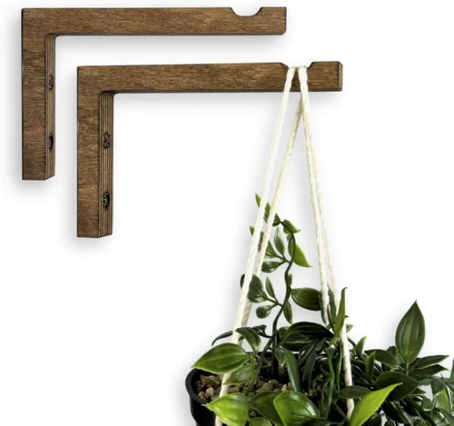 Vista 20 de EvenWood Juego de 2 ganchos para plantas de pared de 6 pulgadas, gancho de madera montado en forma de L, soporte para interiores y exteriores