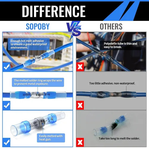 Vista 4 de 450 piezas de conectores de cable con sello de soldadura, conector de tope termorretráctil autosoldable, manga de soldadura impermeable, aislado