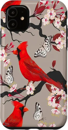 Vista 8 de Funda para iPhone 16 Women Girls Cardinals Red With Floral Butterfly