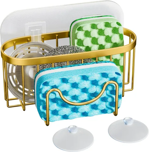 Vista 12 de HapiRm Organizador de esponja multifuncional con forma única en M, 2 métodos de instalación, organizador de fregadero de cocina, organizador
