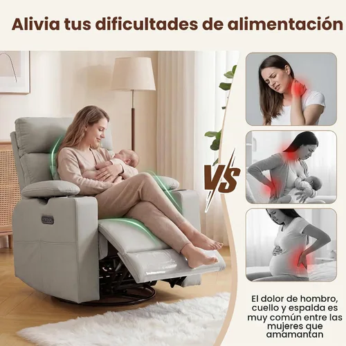 Vista 8 de FiveWillowise Silla mecedora eléctrica para guardería con reposabrazos Gris claro