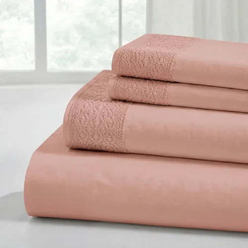 Vista 23 de Modern Threads - Sábanas de encaje de crochet de microfibra suave, sábanas de microfibra de lujo, incluye sábana encimera, sábana bajera con Beige