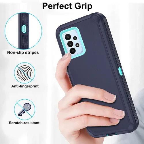 Vista 5 de Asuwish Funda de teléfono para Samsung Galaxy A23 5G con protector de pantalla de vidrio templado y cubierta para celda, híbrida, resistente, a Azul
