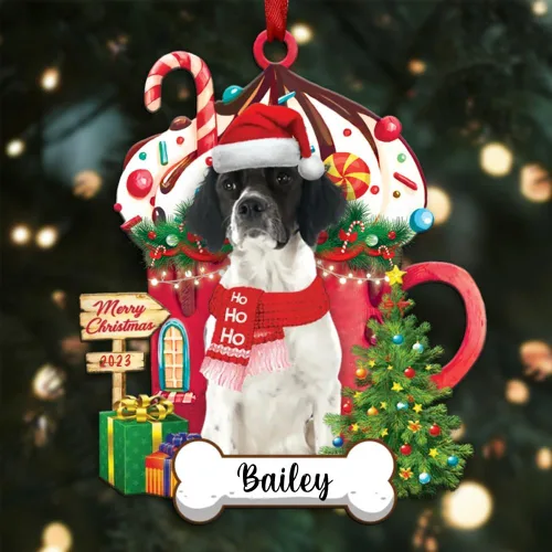 Vista 36 de Akita1 - Adorno personalizado para perro, adorno de perro con nombre personalizado, plano impreso en 2D, acrílico colgante, Papá Noel y perro