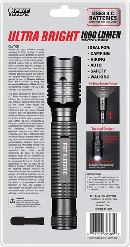 Vista 3 de Feit Electric Linterna LED Táctica - Aleación de Aluminio - Con Zoom y Engaste para Ataque o Defensa Requiere