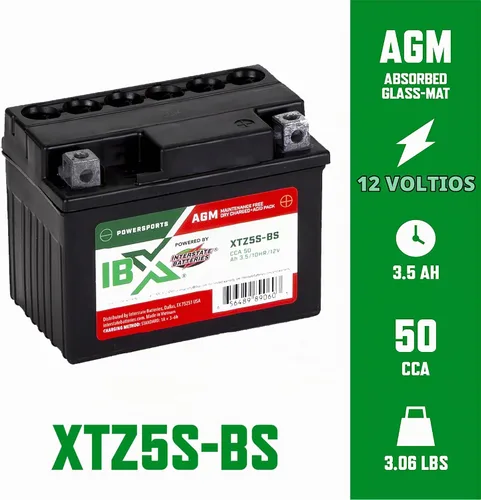 Vista 2 de Baterías interestatales IBX YTZ5S-BS Powersports batería 12V 3.5Ah 50CCA AGM (XTZ5S-BS)