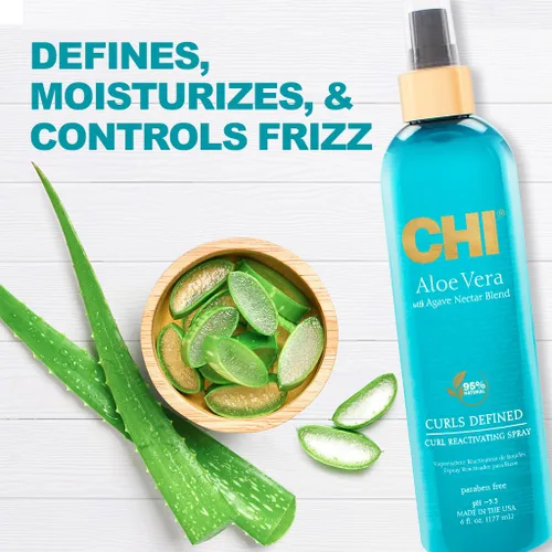 Vista 2 de CHI Spray Reactivador de Rizos de Aloe Vera, Mejora las Ondas, Rizos y Espirales, Proporciona una Hidratación Intensa, Sin Sulfatos, Parabenos